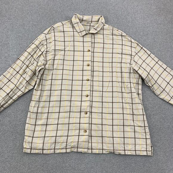 Uniqlo Button Shirt Womens Large Oversized Window Pane Plaid Long Sleeve - Picture 1 of 14